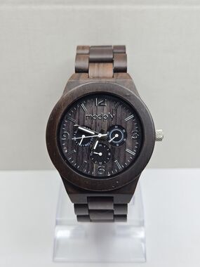 Mens Modply Harvard Natural Silver Blackwood 45mm Day Date Watch New Battery